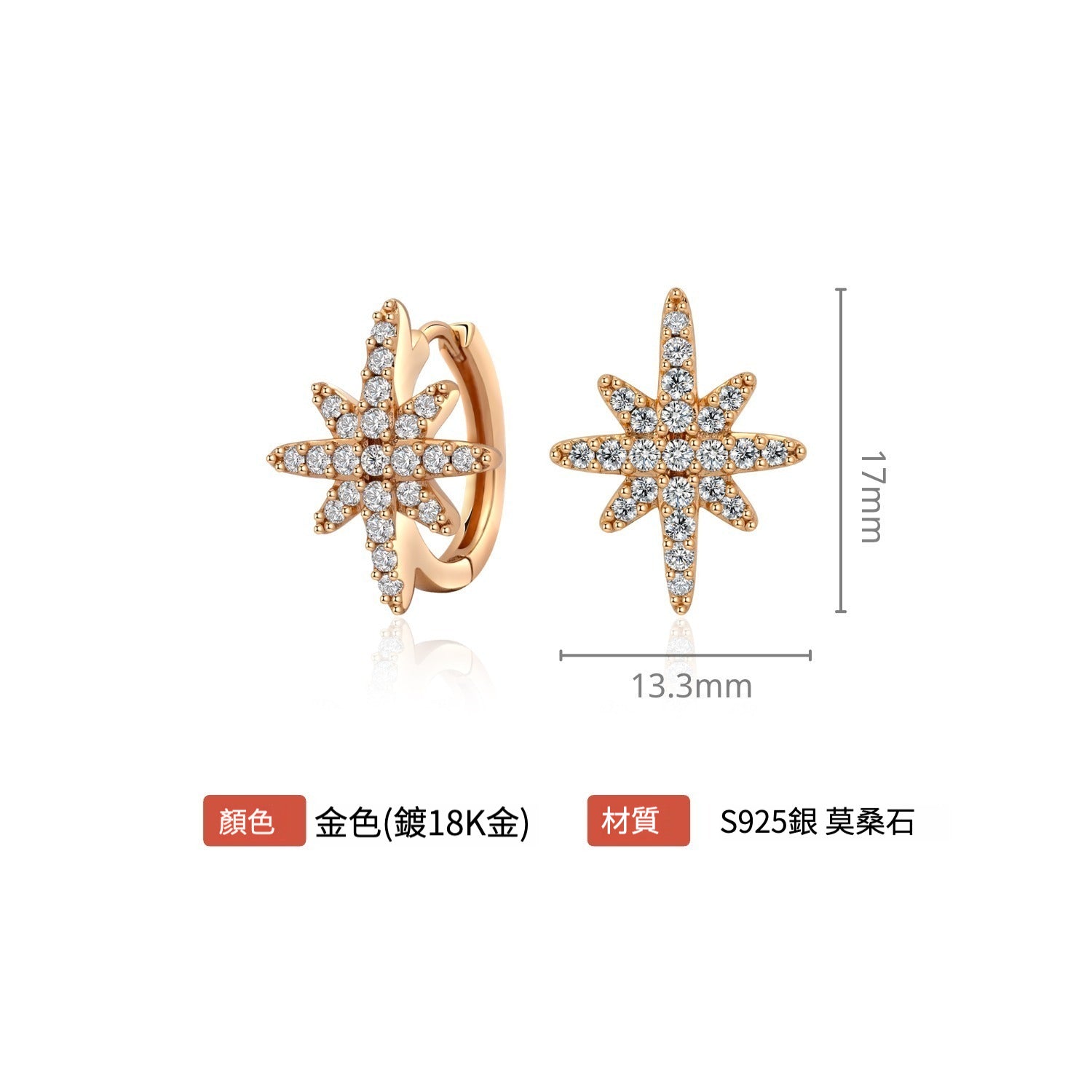 TWLE 925銀莫桑鑽八芒星耳環