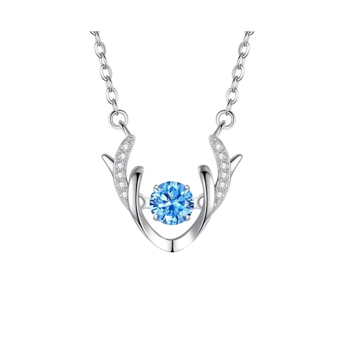 Christmas Deer Antler Necklace Dancing Stone Sterling Silver