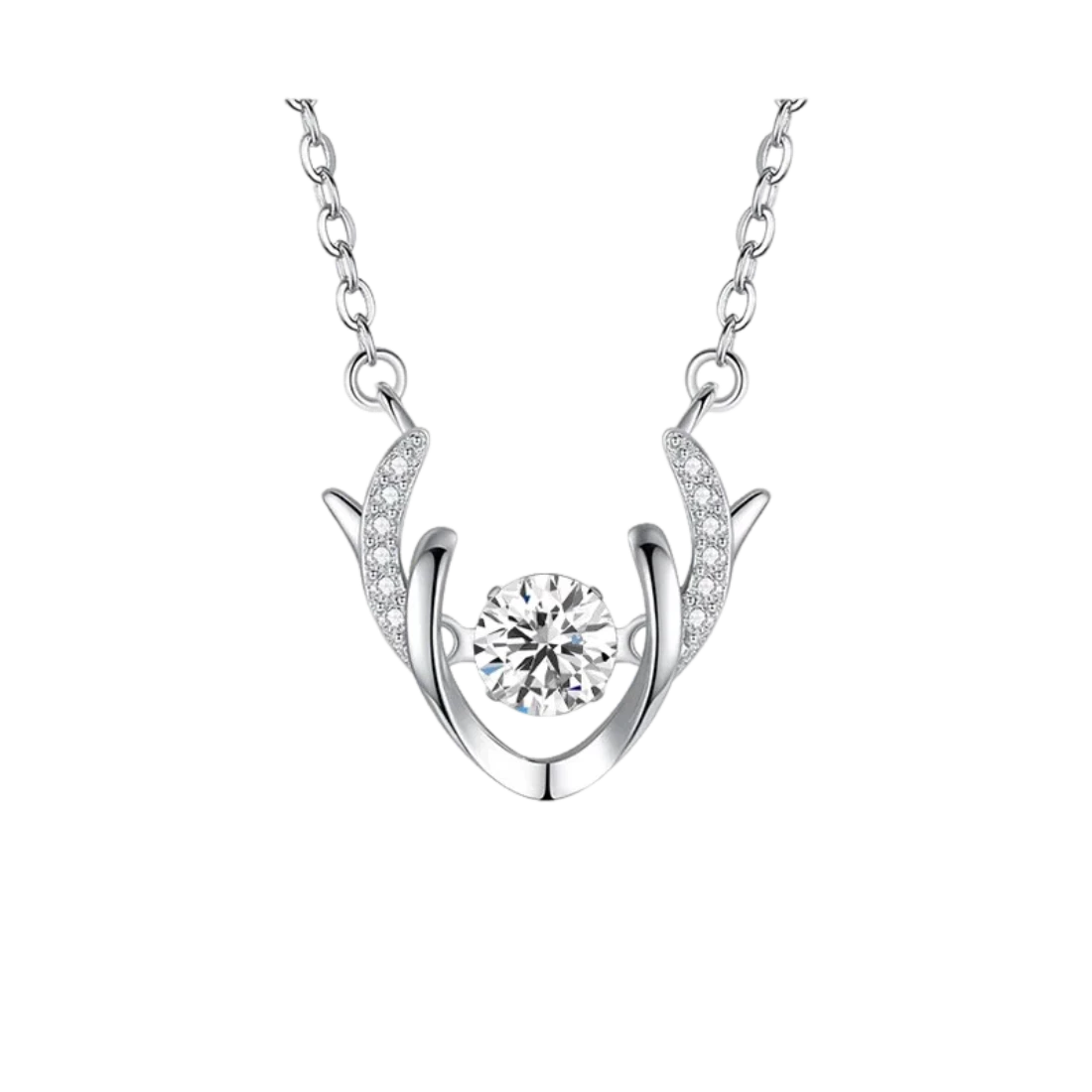 Christmas Deer Antler Necklace Dancing Stone Sterling Silver