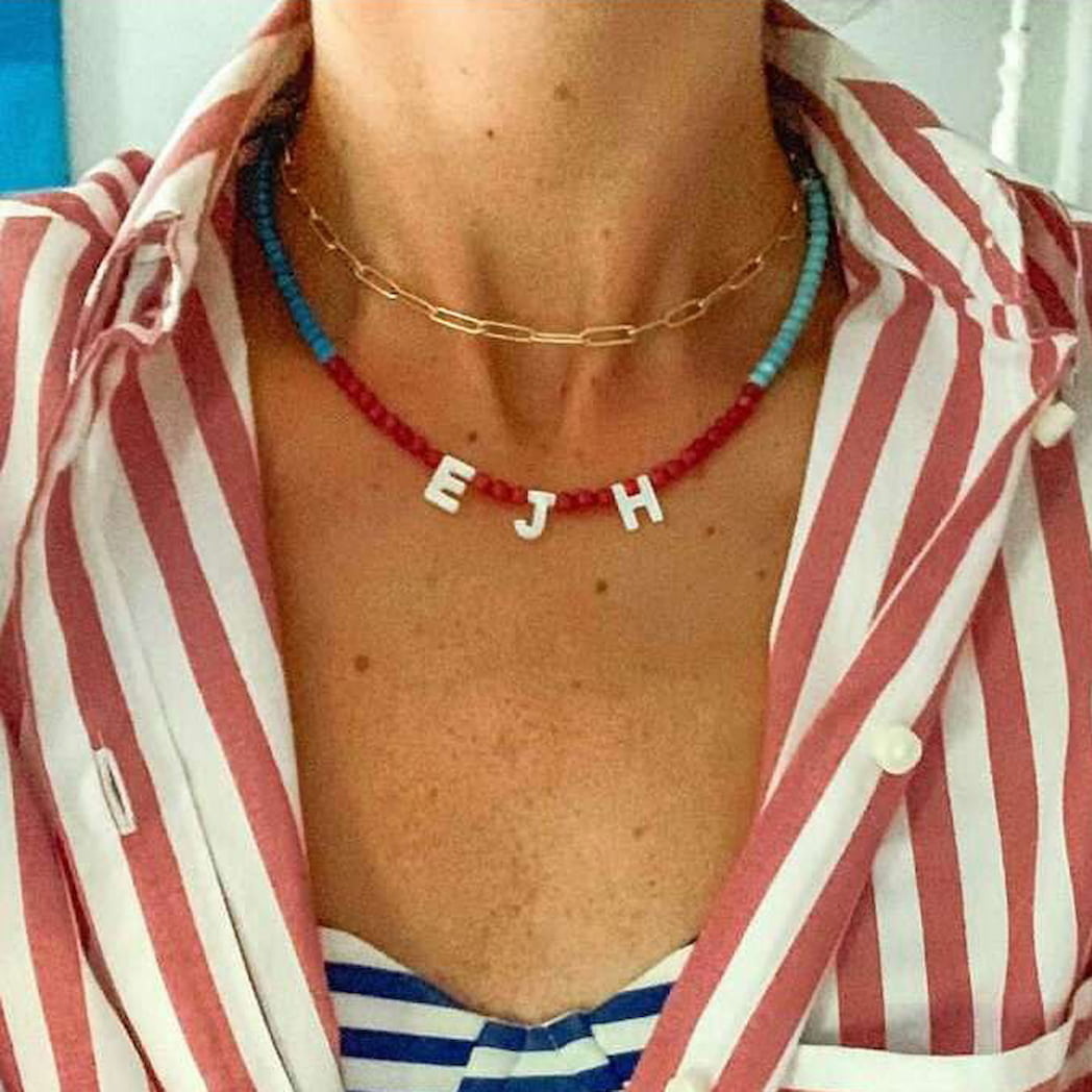 Custom Name Necklace with Turquoise & Red Gemstone