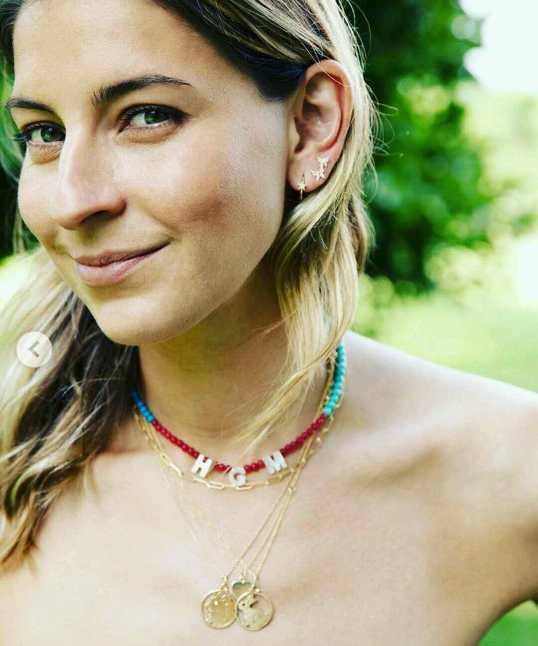Custom Name Necklace with Turquoise & Red Gemstone