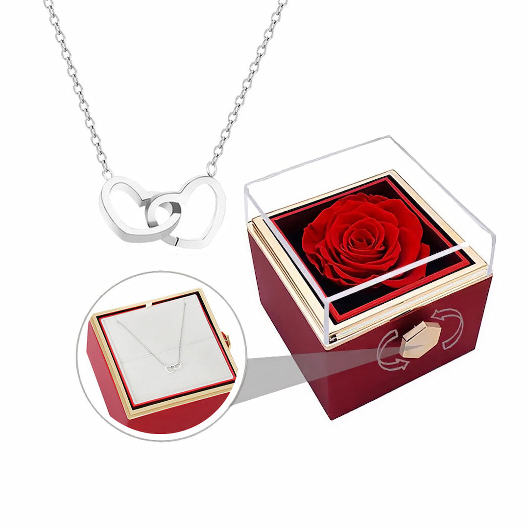 Engraved Heart Silver Necklace & Eternal Rose Box