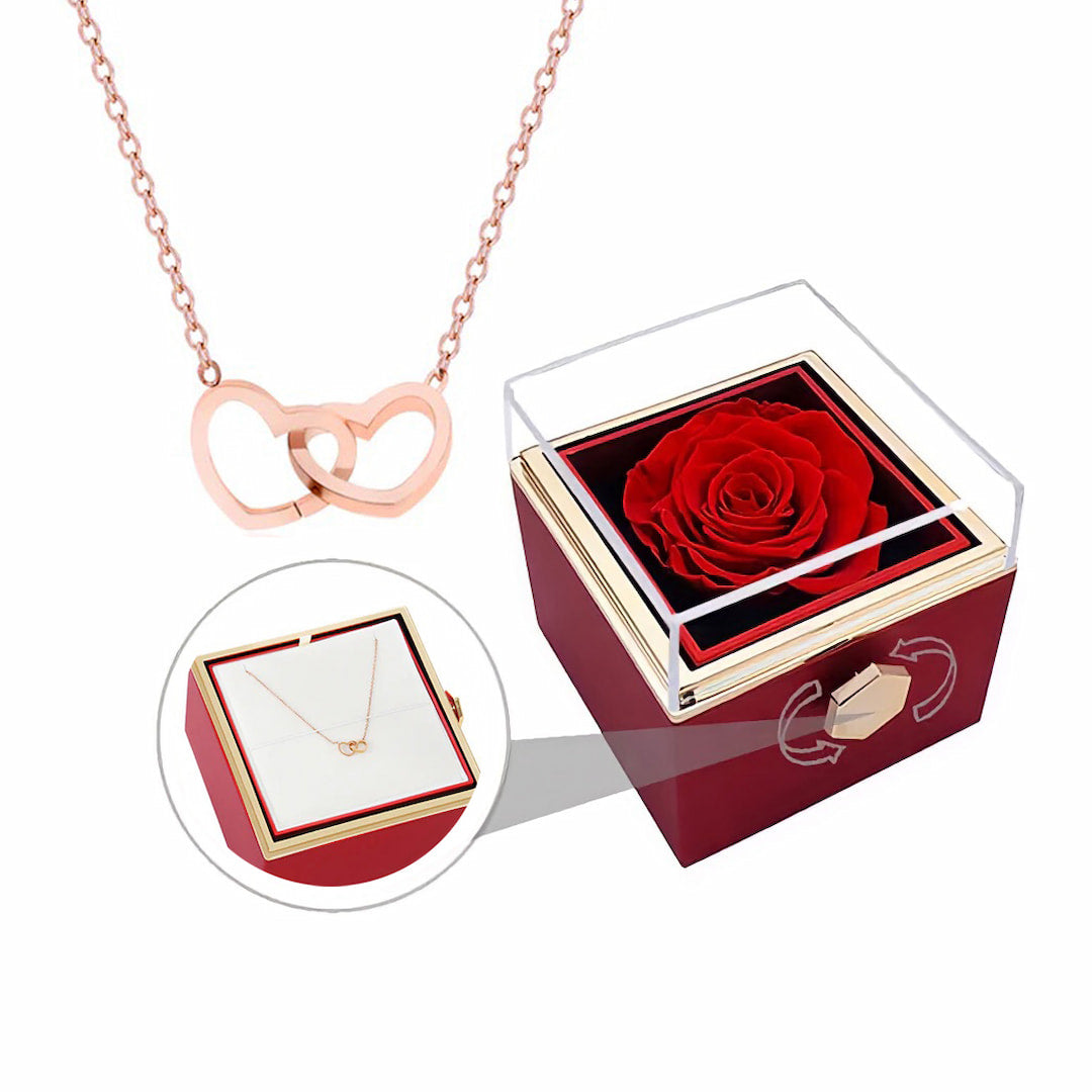 Engraved Heart Silver Necklace & Eternal Rose Box