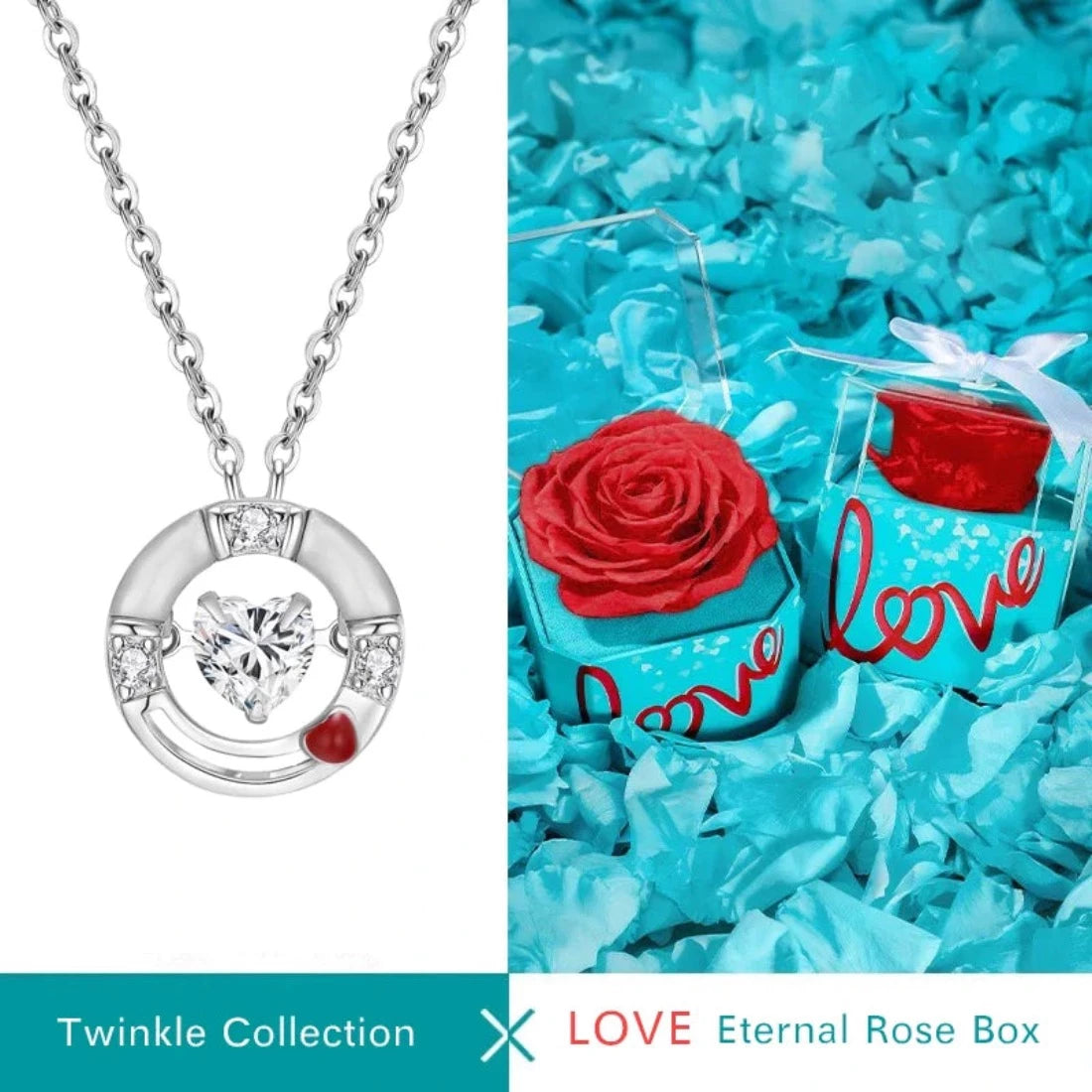 Christmas Floating Heart Pendant Necklace Sterling Silver