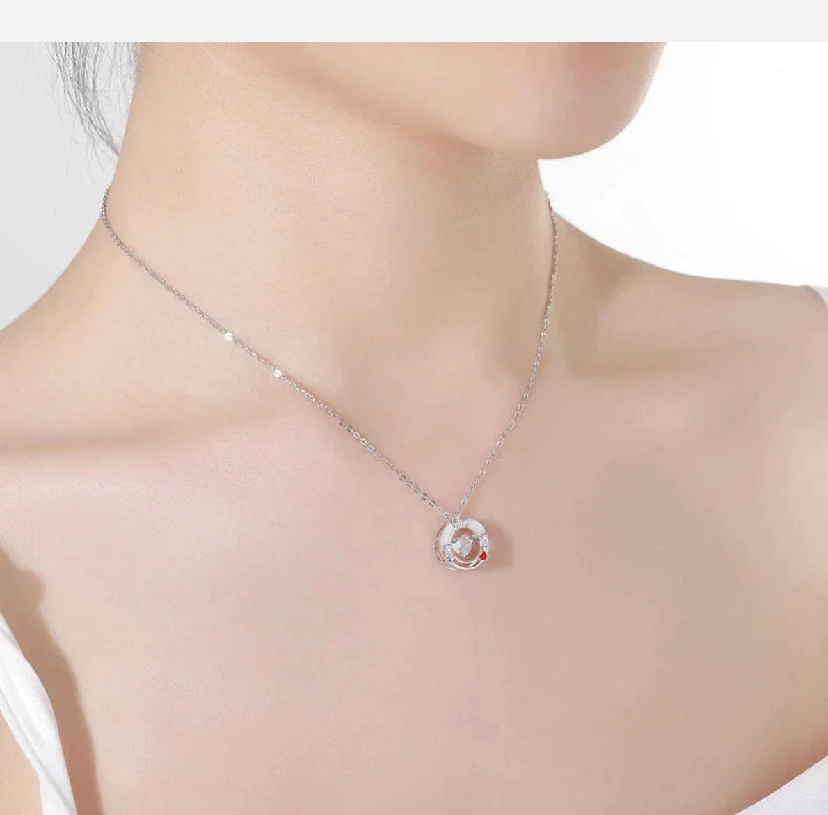 Christmas Floating Heart Pendant Necklace Sterling Silver