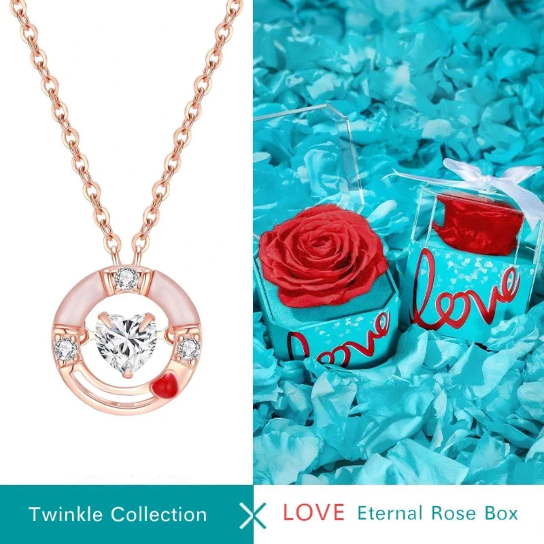 Christmas Floating Heart Pendant Necklace Sterling Silver