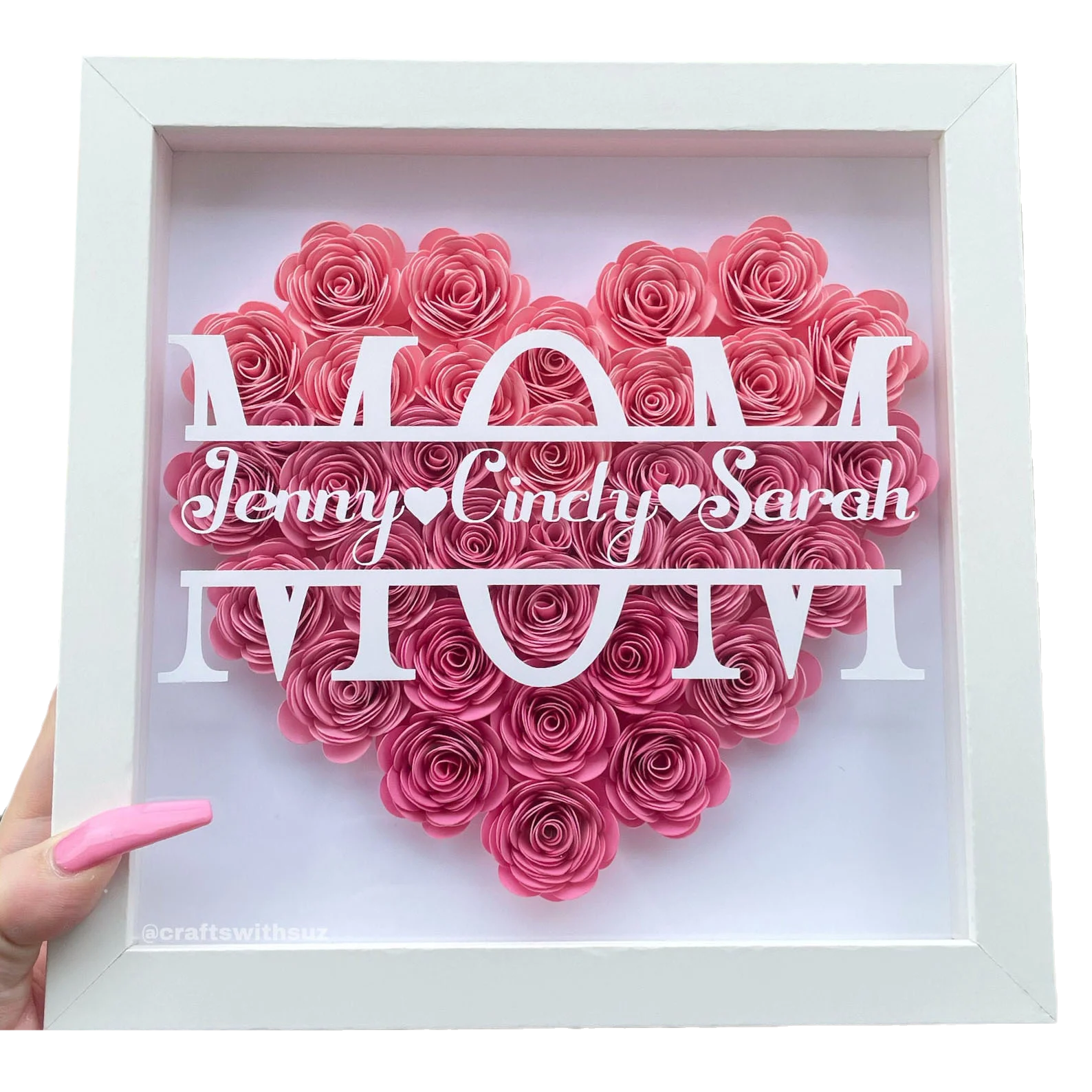 Personalized 3D Rose Heart Shadow Box Frame