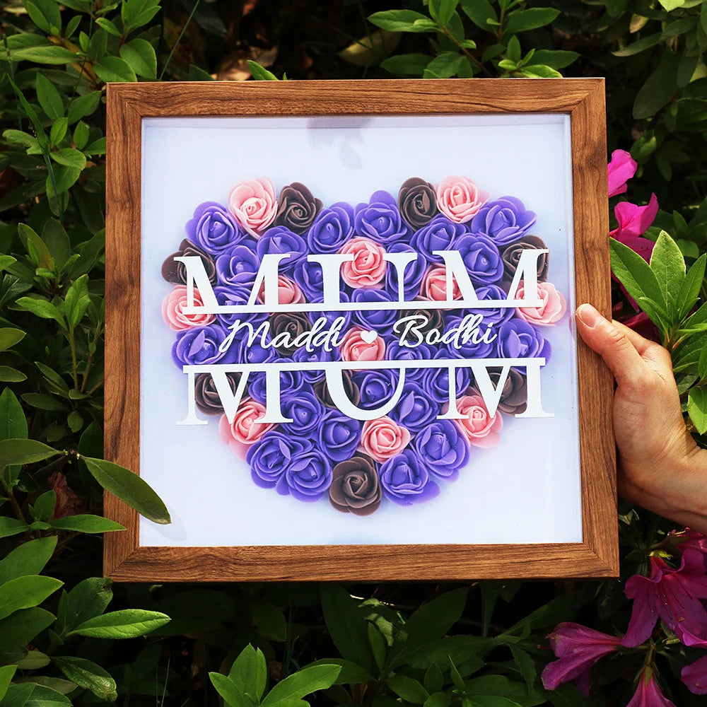 Personalized 3D Rose Heart Shadow Box Frame