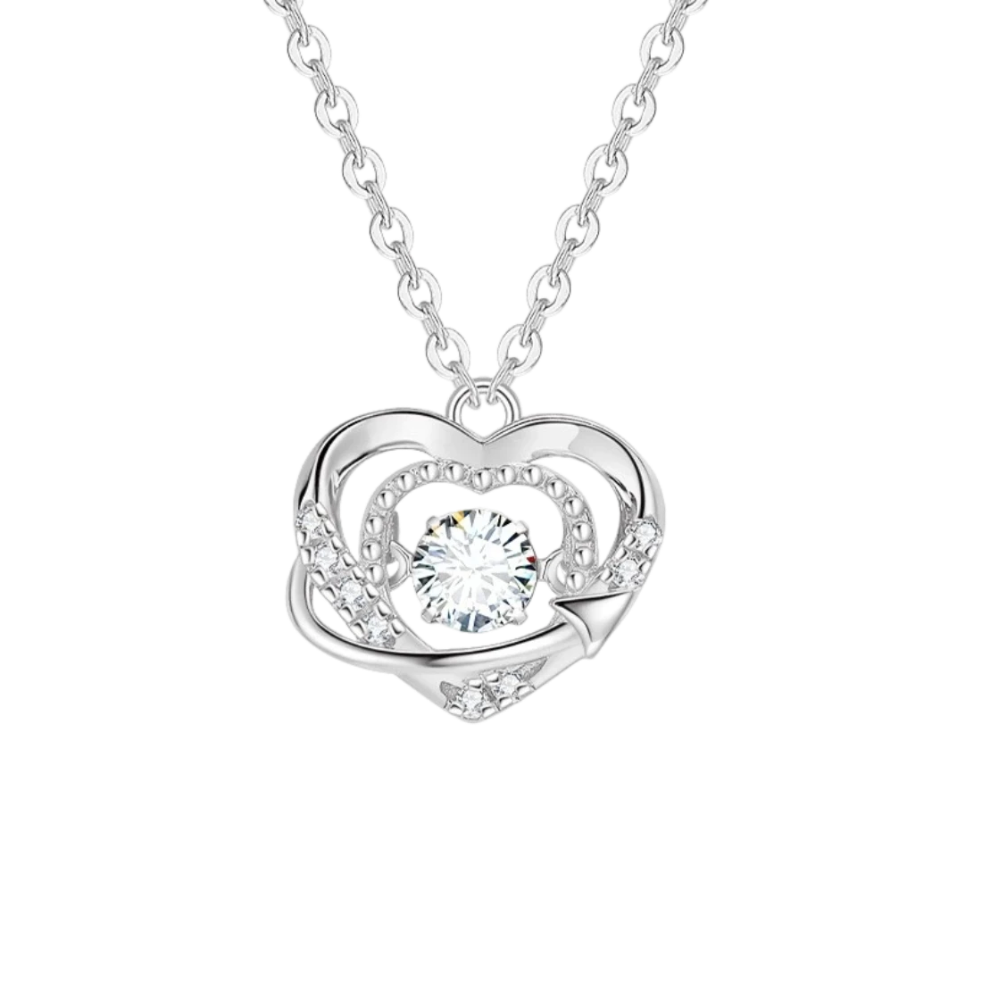 Cupid's Heart Pendant Necklace Dancing Stone Sterling Silver Cupid's Heart Pendant Necklace Dancing Stone Sterling Silver