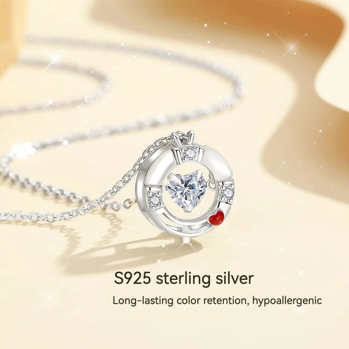Christmas Floating Heart Pendant Necklace Sterling Silver