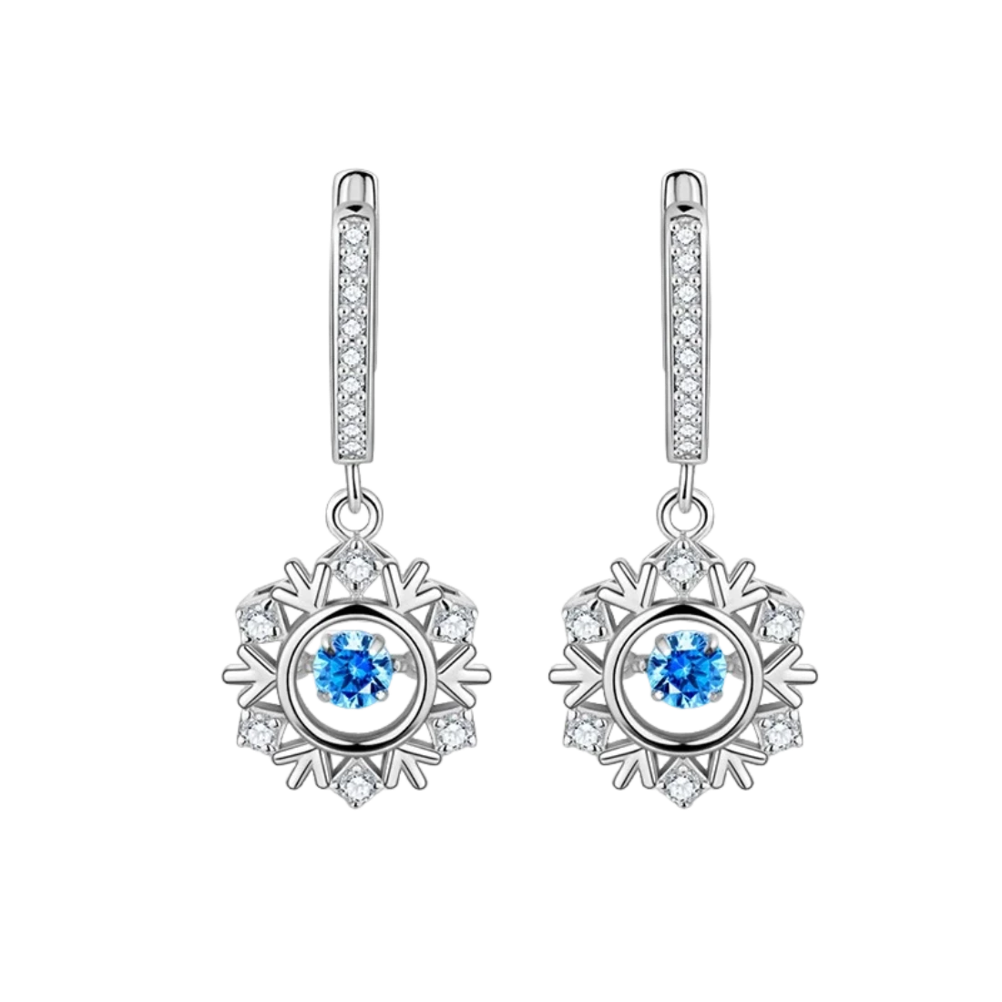 Snowflake Earrings Floating Sapphire Style Sterling Silver