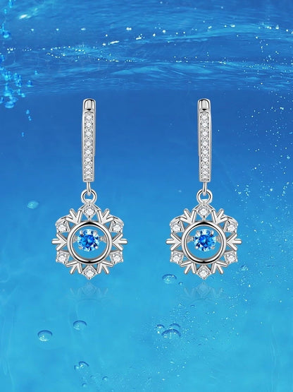 Snowflake Earrings Floating Sapphire Style Sterling Silver